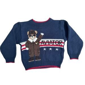 Vintage B.T. Kids aviator bear crewneck sweater toddlers size 3t